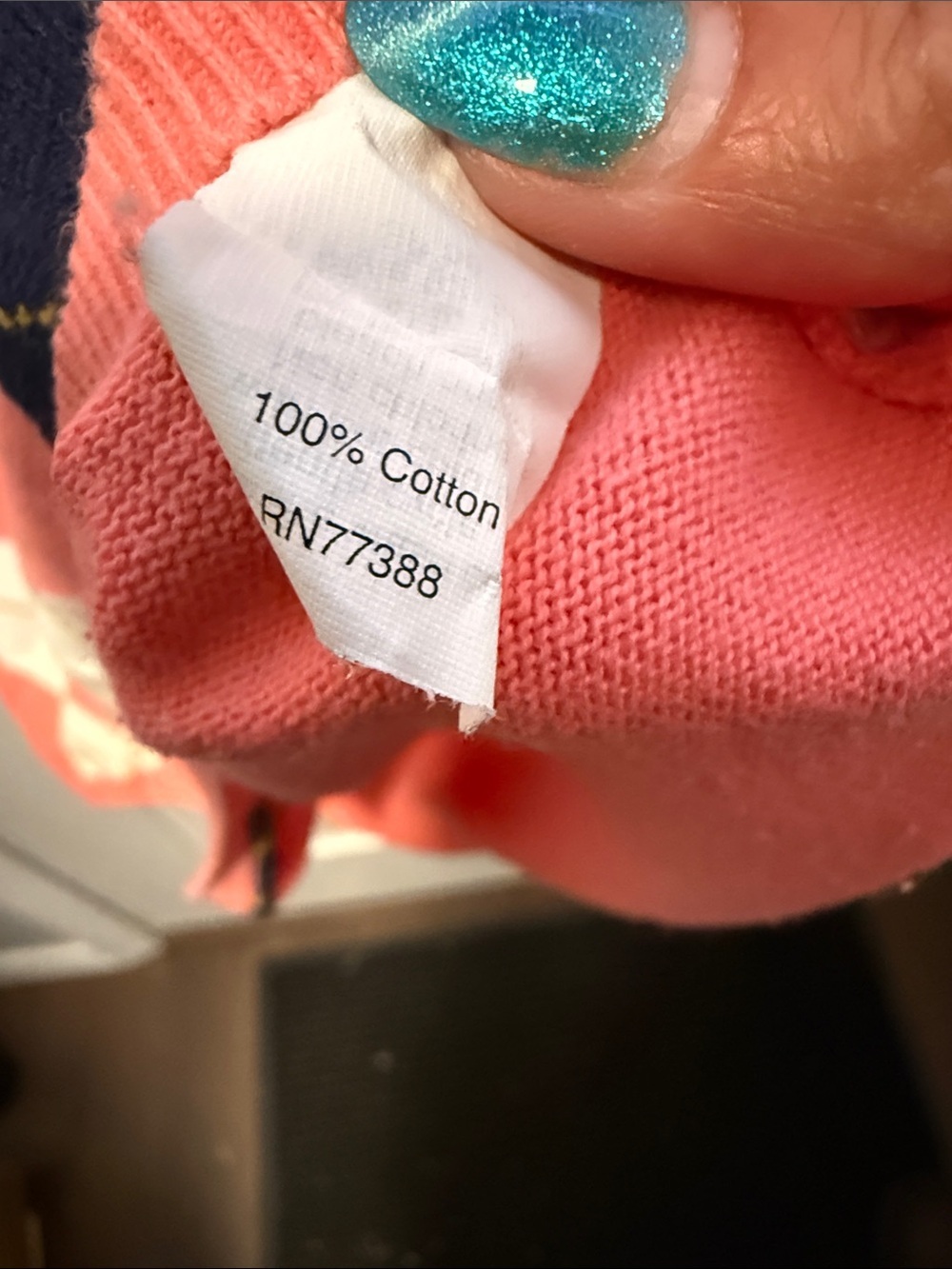 J. Crew Coral and Navy Argyle V-Neck Sweater - Picture 4 of 6